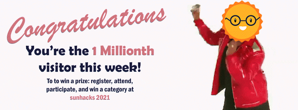Parody advertisement claiming you are the millionth visitor to the website and you win a prize if you attend and win at sunhacks 2021